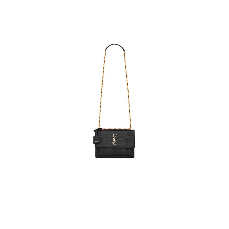 SUNSET MEDIUM CHAIN BAG IN CROCODILE-EMBOSSED SHINY LEATHER