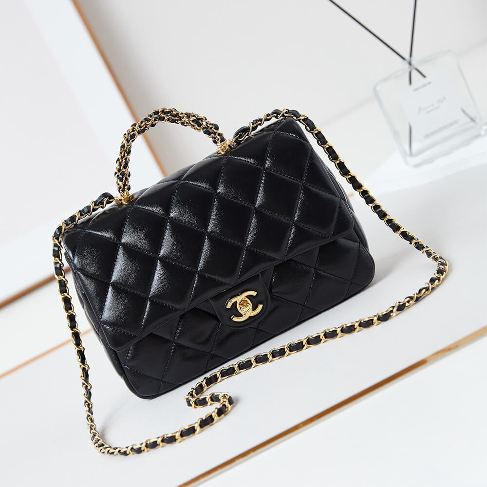 Ch*el flap bag with top handle
