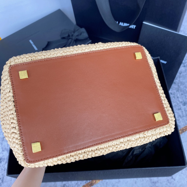 Y*L le 37 leather-trimmed raffia bucket bag-20*25*16cm