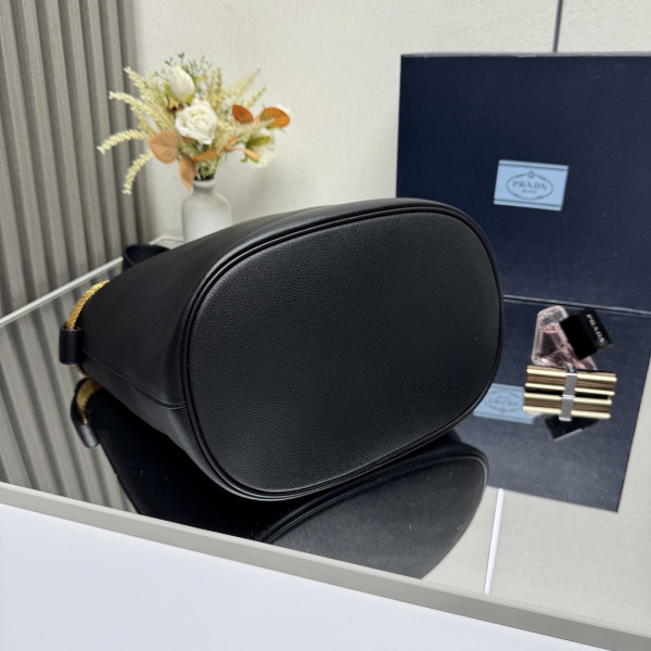 Pra*a buckle leather bucket bag with jeweled belt