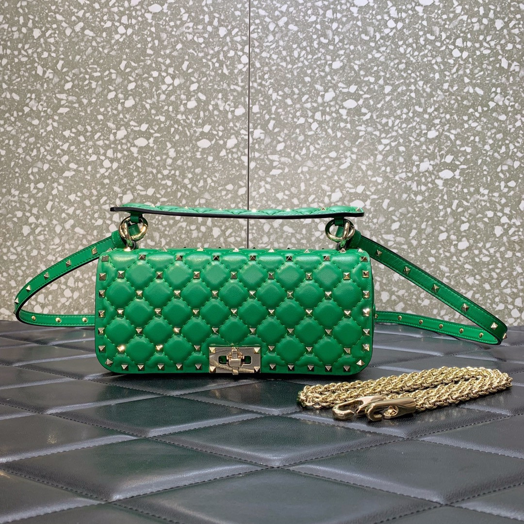 VALENTINO ROCKSTUD SPIKE SHOULDER BAG IN CRACKLE-EFFECT METALLIC