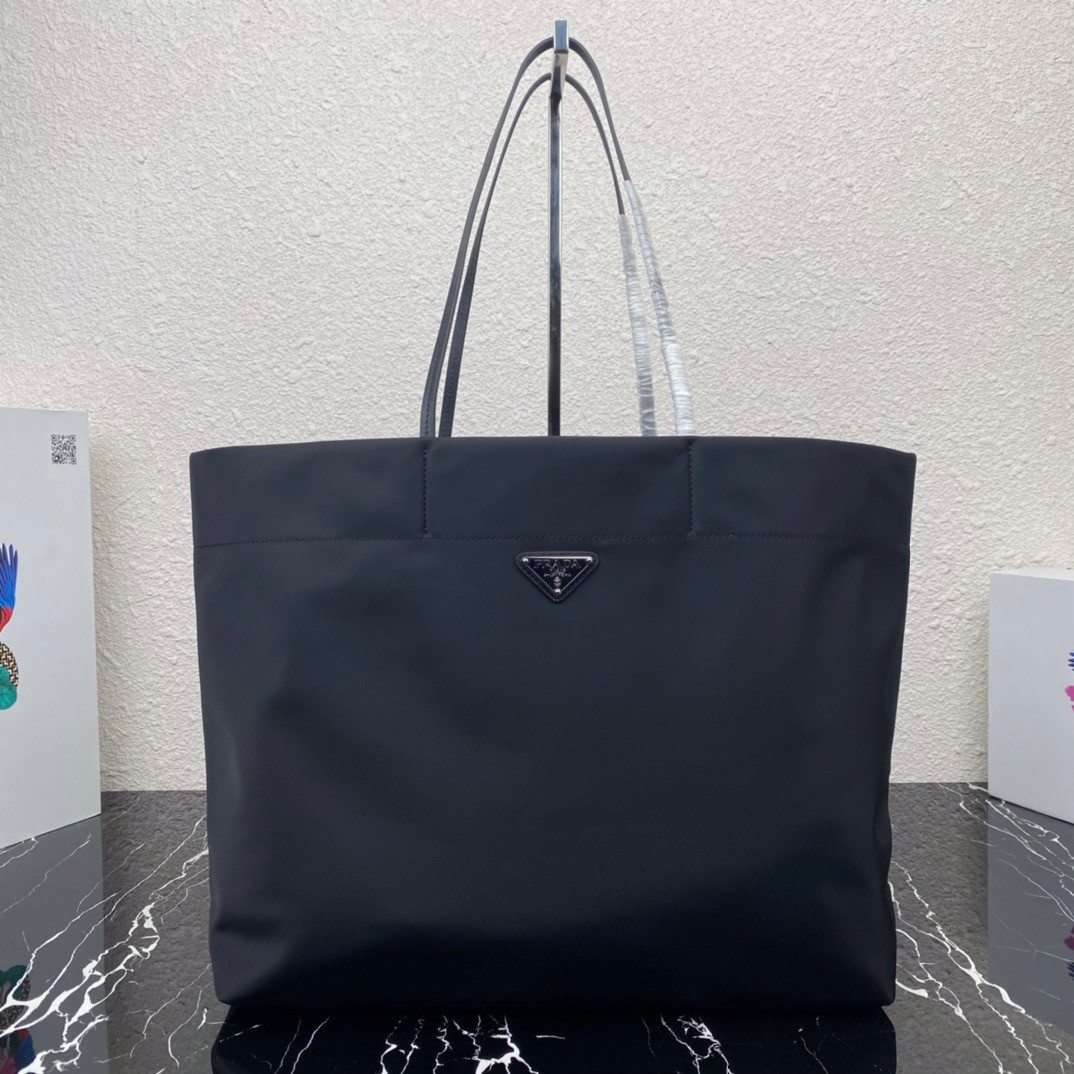Pra*a re-nylon and saffiano leather tote bag